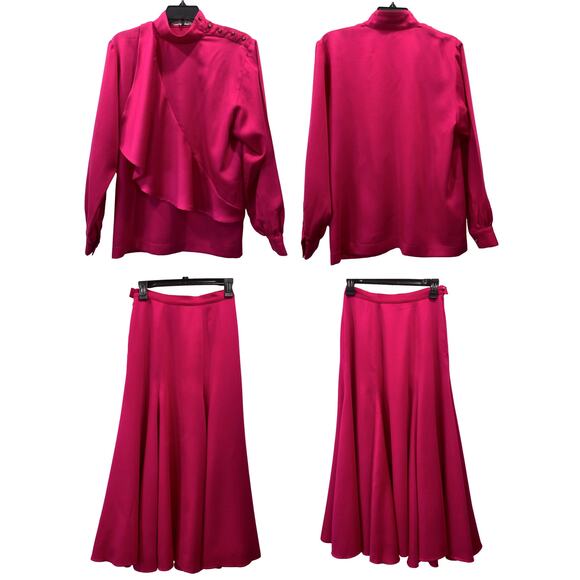 80s Hot Pink Midi Skirt & Asymmetrical Blouse Set | Auckie Sanft Italy | W 25' - Picture 11 of 13